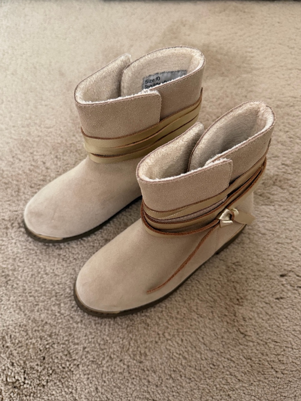 Joyfolie Beige Suede Girls' Wrap-Detail Boots